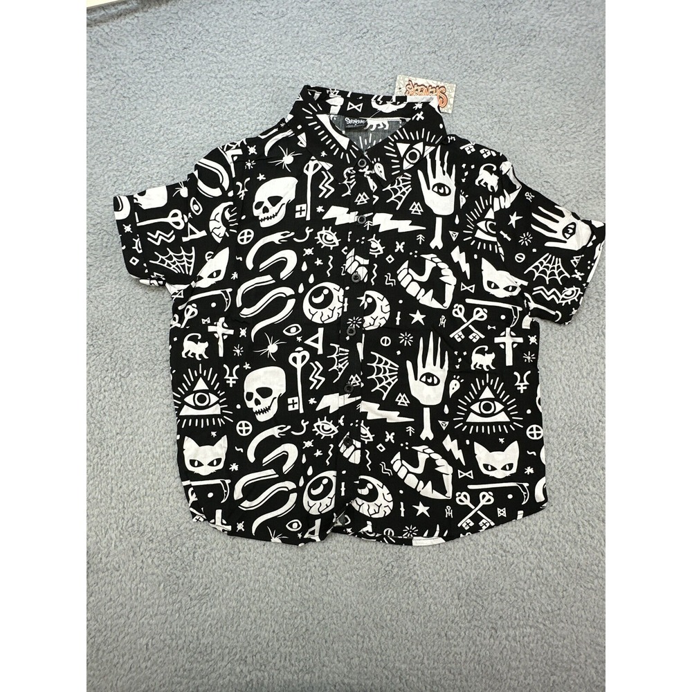 Spencers shirt Men's Small Button-Up Occult Skulls Mystical Allover Print‎ Goth